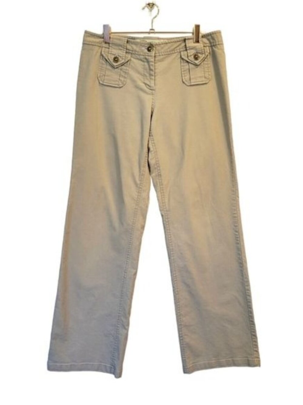 Sitwell Anthropologie |  Straight Leg Pouch Pocket Front Pants Mid Rise Tan